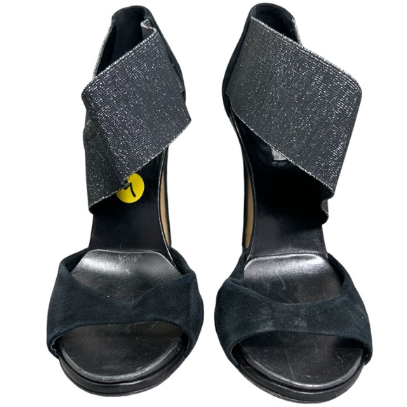 Diane von Furstenberg Black Suede Sparkle Strap Open Toe Stiletto Heels 7 B - Picture 5 of 9